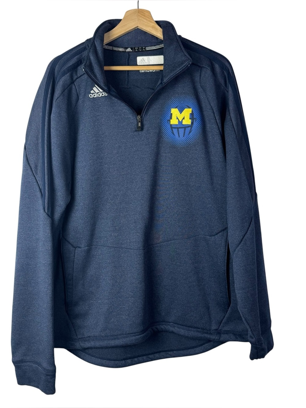 Adidas Michigan Wolverines Navy Blue Logo Quarter Zip Pullover L